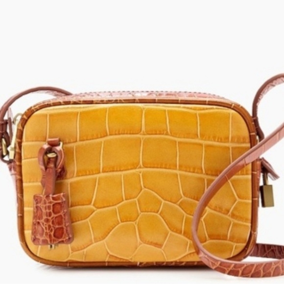 J. Crew Handbags - J. Crew Mini Leather Signet Camera Bag in Pink Yellow Brown Embossed Croc